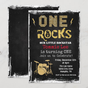 One Rocks Rockstar Drumstel 1e Verjaardagsuitnodig Kaart