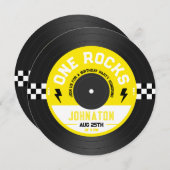 One Rocks Vinyl Record Rock n Roll 1e verjaardag Kaart (Voorkant / Achterkant)