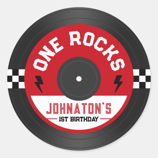 One Rocks Vinyl Record Rock n Roll 1e verjaardag Ronde Sticker (Voorkant)
