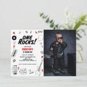 One Rocks Zwart wit Rockstar 1e Verjaardag Foto Kaart (Staand voorkant)