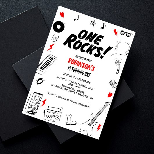 One Rocks Zwart-wit Rockstar 1e verjaardag Kaart