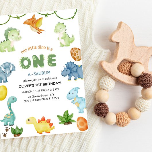 One-Saurus eerste verjaardag uitnodiging