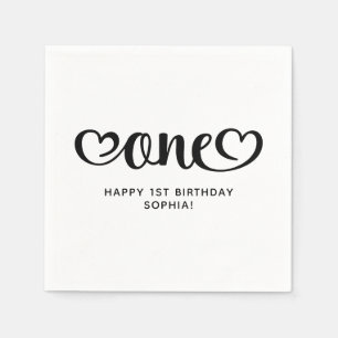 One Schattige Hearts Script 1st Birthday Servet