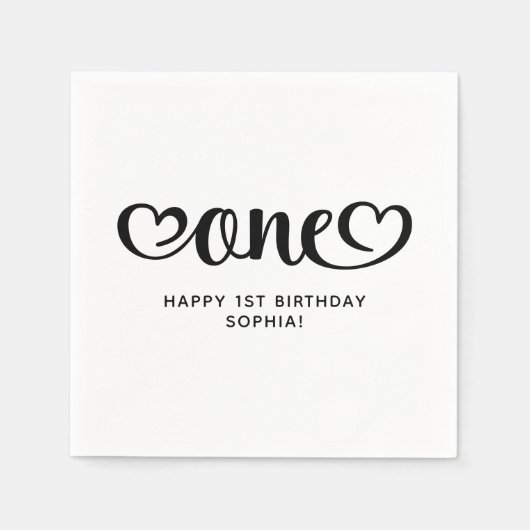 One Schattige Hearts Script 1st Birthday Servet (Voorkant)