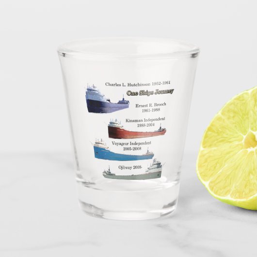 One Ships Journaal shot glass Glas (Voorkant)