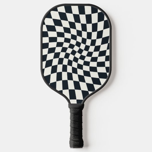 One Side Retro Black White Warped Check Checkered Pickleball Paddle (Voorkant)