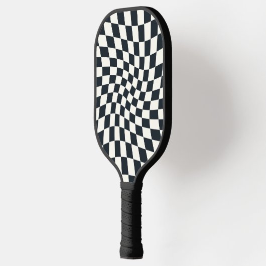 One Side Retro Black White Warped Check Checkered Pickleball Paddle (Links)
