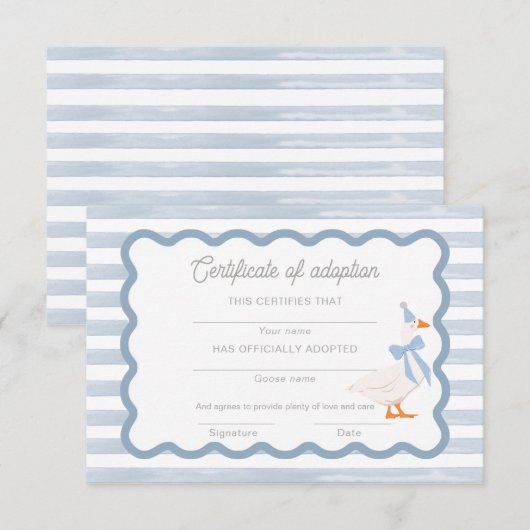 One Silly Goose 1st Birthday Adoption Certificate Kaart (Voorkant / Achterkant)