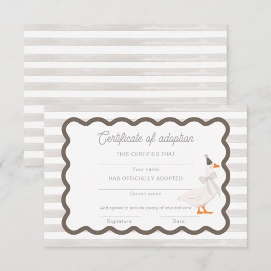 One Silly Goose 1st Birthday Adoption Certificate Kaart (Voorkant / Achterkant)
