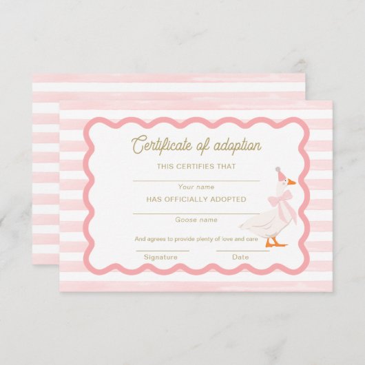 One Silly Goose 1st Birthday Adoption Certificate Kaart (Voorkant / Achterkant)