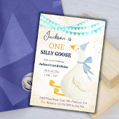 One silly goose 1st birthday blue cool cute boy kaart