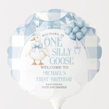 One Silly Goose 1st Birthday Blue Gingham 