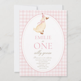 ONE Silly Goose 1st Birthday Party Invitation Kaart