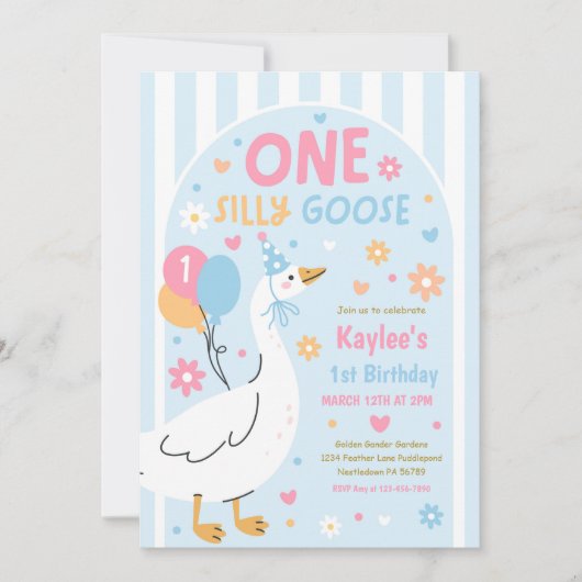 One Silly Goose 1st Birthday Party Spring Birthday Kaart (Voorkant)