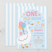 One Silly Goose 1st Birthday Party Spring Birthday Kaart (Voorkant / Achterkant)