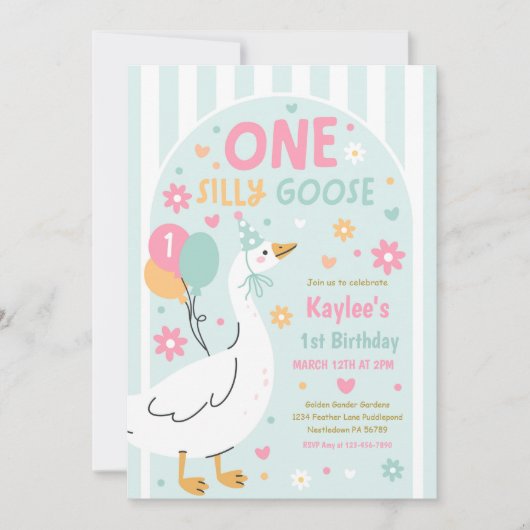 One Silly Goose 1st Birthday Party Spring Birthday Kaart (Voorkant)