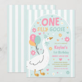 One Silly Goose 1st Birthday Party Spring Birthday Kaart (Voorkant / Achterkant)