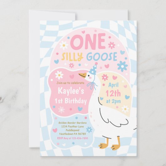 One Silly Goose 1st Birthday Party Spring Birthday Kaart (Voorkant)