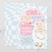 One Silly Goose 1st Birthday Party Spring Birthday Kaart (Voorkant / Achterkant)