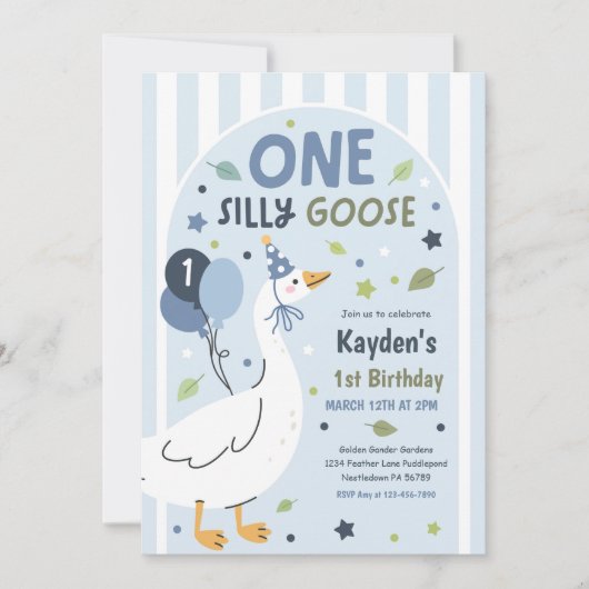 One Silly Goose 1st Birthday Party Spring Birthday Kaart (Voorkant)
