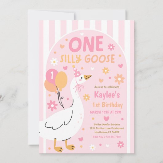 One Silly Goose 1st Birthday Party Spring Birthday Kaart (Voorkant)