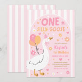 One Silly Goose 1st Birthday Party Spring Birthday Kaart (Voorkant / Achterkant)