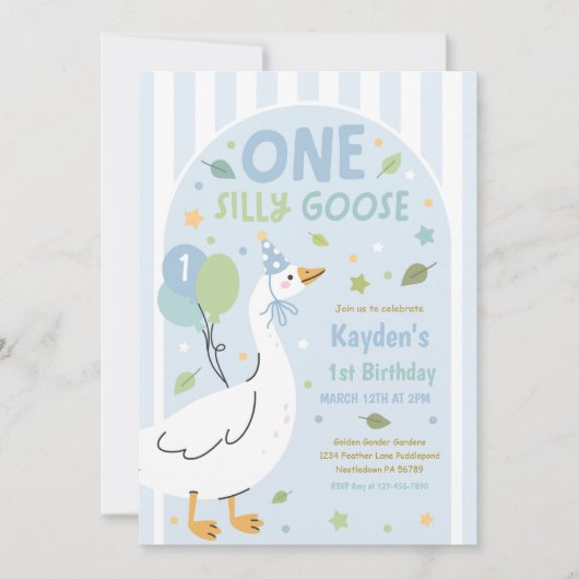 One Silly Goose 1st Birthday Party Spring Birthday Kaart (Voorkant)