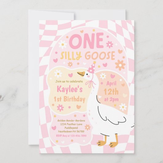 One Silly Goose 1st Birthday Party Spring Birthday Kaart (Voorkant)