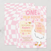 One Silly Goose 1st Birthday Party Spring Birthday Kaart (Voorkant / Achterkant)