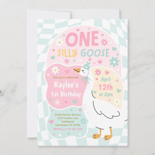 One Silly Goose 1st Birthday Party Spring Birthday Kaart (Voorkant)