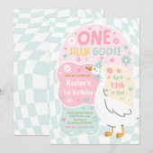 One Silly Goose 1st Birthday Party Spring Birthday Kaart (Voorkant / Achterkant)