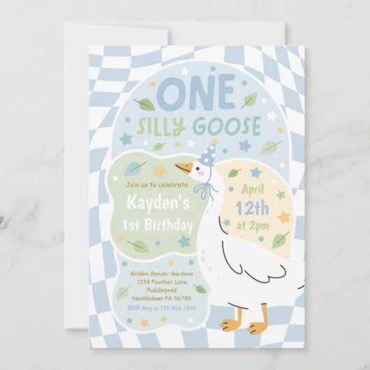 One Silly Goose 1st Birthday Party Spring Birthday Kaart (Voorkant)
