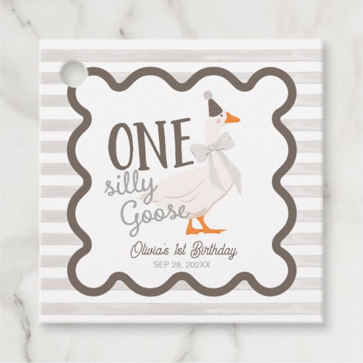 One Silly Goose Beige Bow 1st Birthday Bedankjes Labels (Voorkant)