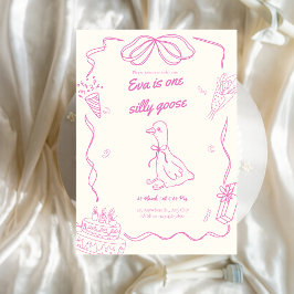One Silly Goose Birthday Girl Invitation Kaart