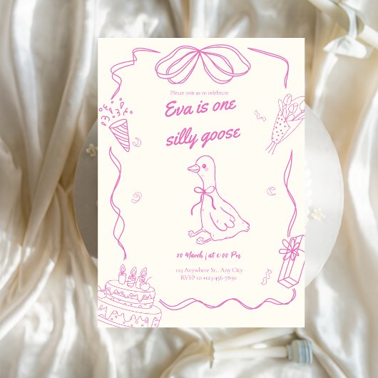 One Silly Goose Birthday Girl Invitation Kaart
