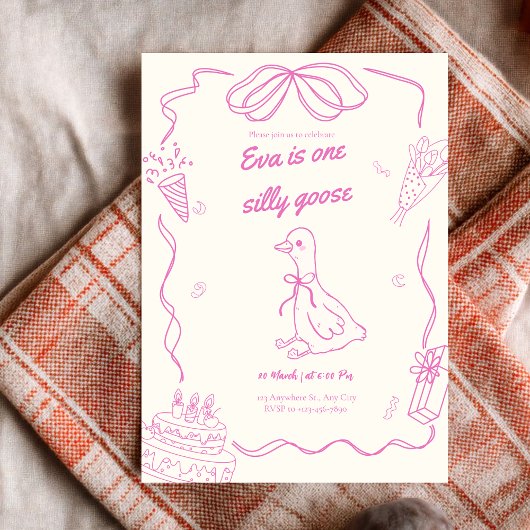 One Silly Goose Birthday Girl Invitation Kaart