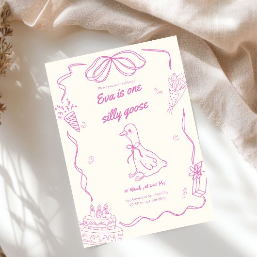 One Silly Goose Birthday Girl Invitation Kaart