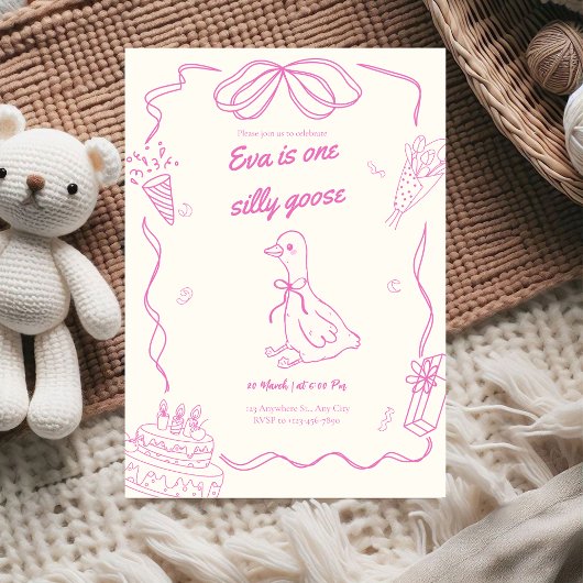 One Silly Goose Birthday Girl Invitation Kaart