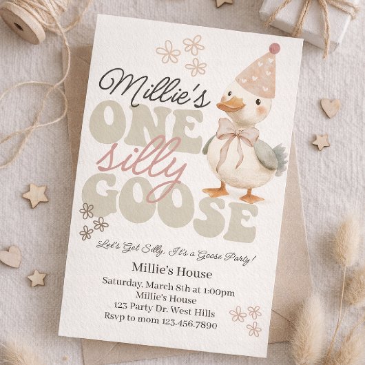 One Silly Goose Birthday Invitation – Boho Goose  Kaart