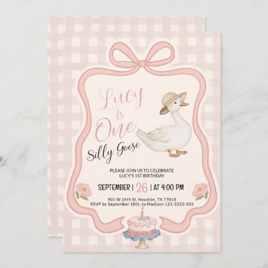One Silly Goose Birthday Invitation Kaart (Voorkant / Achterkant)