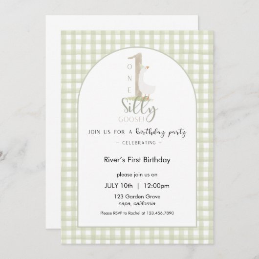 One Silly Goose Birthday Invitation Kaart (Voorkant / Achterkant)