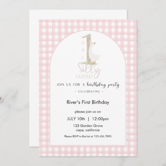 One Silly Goose Birthday Invitation Kaart (Voorkant / Achterkant)