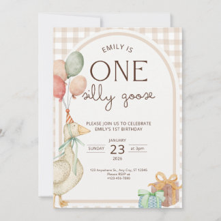 One Silly Goose Birthday Invite Gender Neutral  Kaart