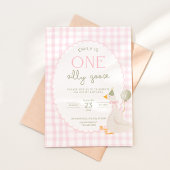 One Silly Goose Birthday Invite Pink Gingham Kaart