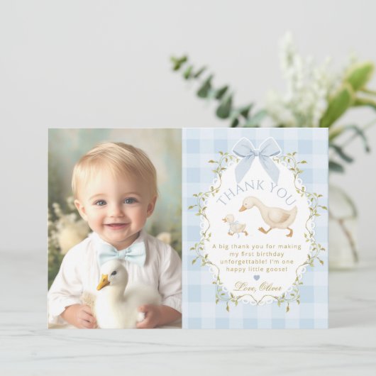 One Silly Goose Birthday Photo Thank you card Kaart (Staand voorkant)