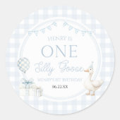 ONE Silly Goose Blue 1st Birthday Party Ronde Sticker (Voorkant)