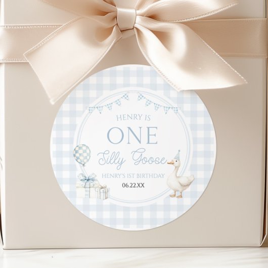 ONE Silly Goose Blue 1st Birthday Party Ronde Sticker