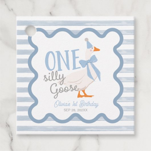 One Silly Goose Blue Bow 1st Birthday Bedankjes Labels (Voorkant)