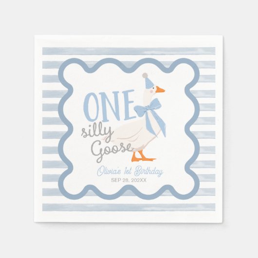 One Silly Goose Blue Bow 1st Birthday Servet (Voorkant)