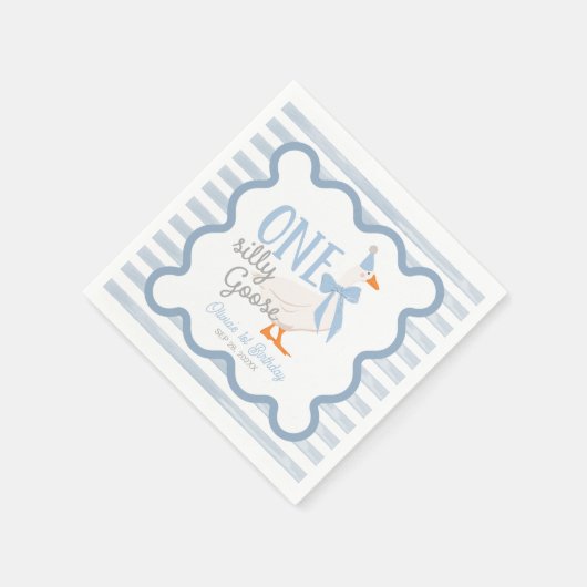 One Silly Goose Blue Bow 1st Birthday Servet (Hoek)
